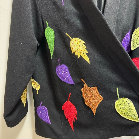 Vintage Anage Beaded Fall Leaves Oversized Open Front Blazer Size Medium - Picture 6 of 11